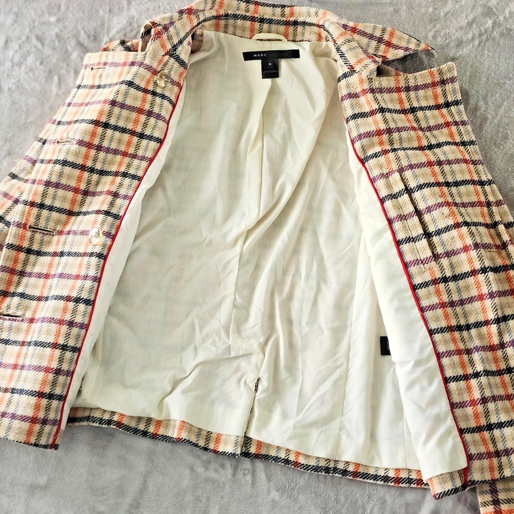 $500‎ Marc Jacobs Classic Plaid Wool Coat Preppy Vintage Size Small READ - Picture 5 of 13